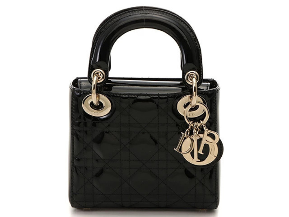 Christian Dior Lady 2way Shoulder Bag Chain Black Enamel